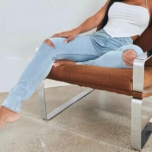 PrettyLittleThing Skinny Jeans Womens 8 Light Wash Knee Ripped Distressed